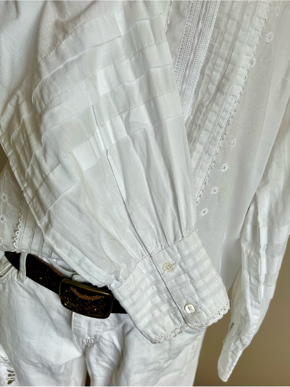 Part Two Pin-tucked, Embroidered Cotton Blouse